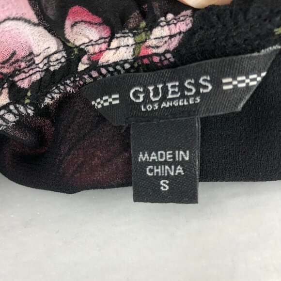 Guess Savina Floral Black coral chiffon off shoulder blouse SP - Picture 6 of 16